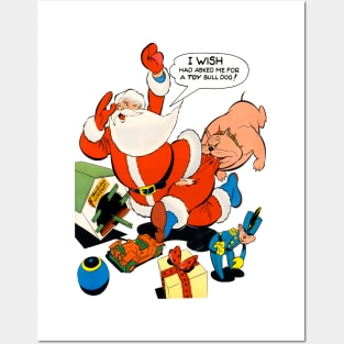 angry dog bites santa claus on merry christmas Retro Comic Vintage Posters and Art